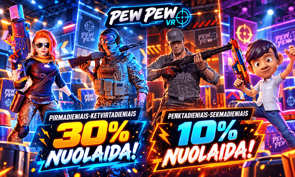 Žaidimas PEW PEW VR arenoje